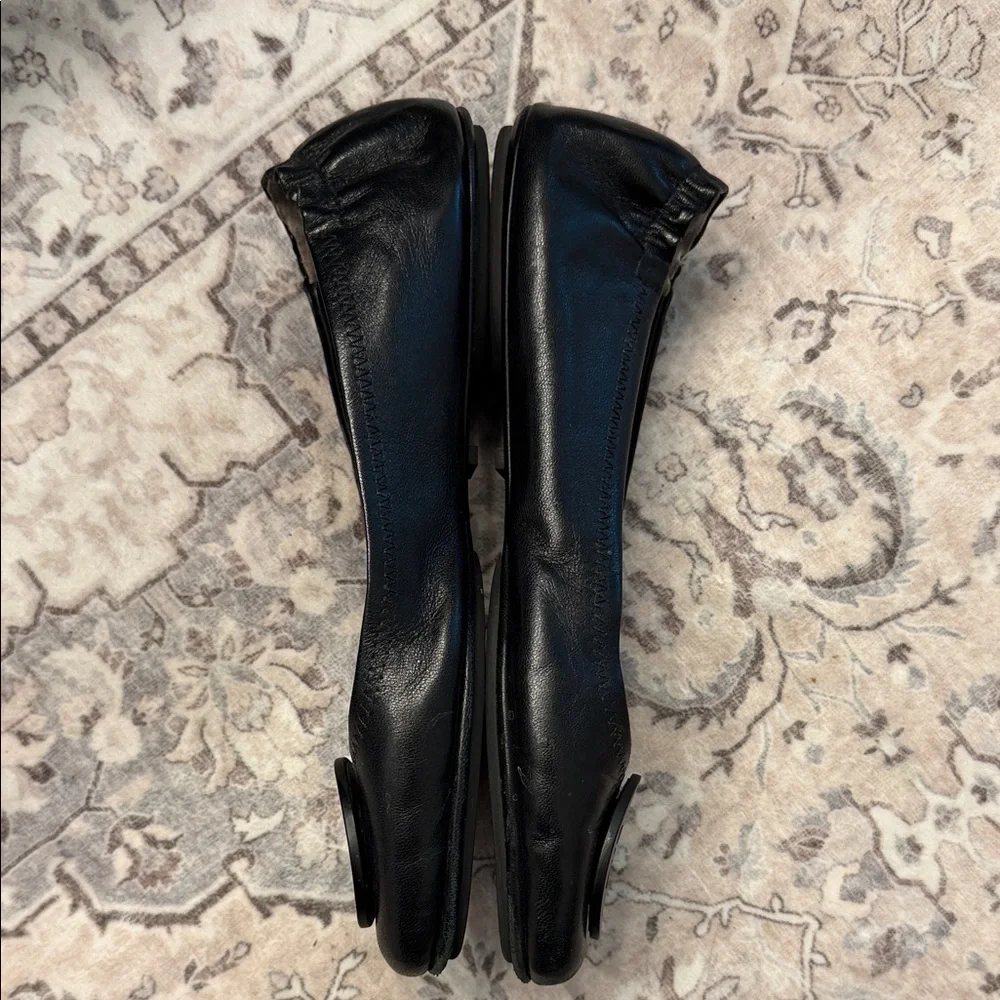 Tory Burch Black Logo Leather Ballet Flats
